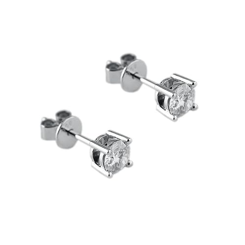 Ohrstecker Weissgold, Damen 9K Weißgold Klassische, runde Moissanit-Ohrstecker mit 4 Zinken, 6,5 mm, 2 cttw/Paar von Mesnt