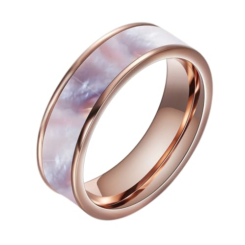 Ring Damen Edelstahl, 6MM Mode Ring mit Muschel Intarsien aus Chirurgenstahl für Frauen Roségold, Größe 57 (18.1) von Mesnt