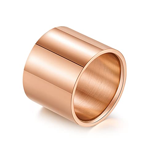 Ring Damen Rosegold, Biker Ringe Herren, Glatter Ring 18 MM Breit Ring aus Edelstahl Roségold Größe 54 (17.2) von Mesnt