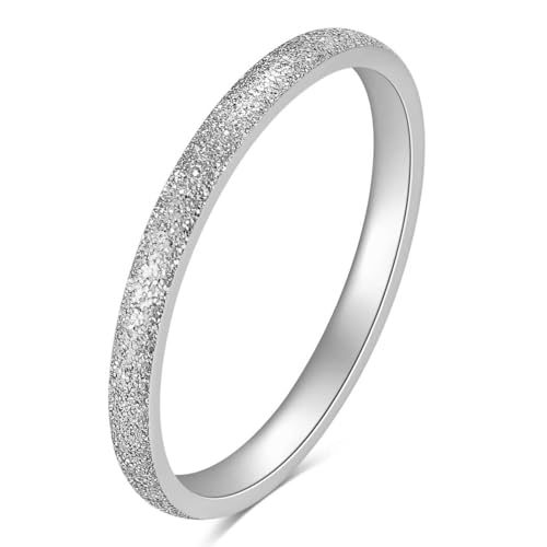 Ring Damen Silber, Edelstahl 2MM Glitter Matte Ring für Frauen, Größe 60 (19.1) von Mesnt