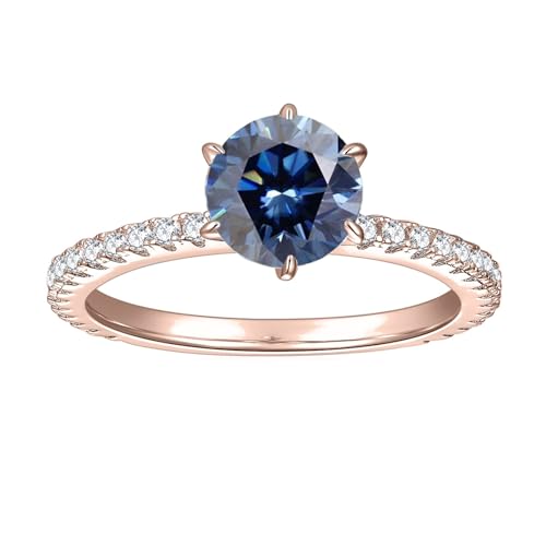 Ring Damen Silber, Frauen 925 Sterling Silber Verlobungsring mit 6 Krallen, blauer Moissanit (Größe Anpassen) von Mesnt