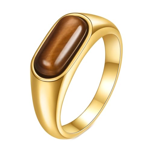 Ring Edelstahl Damen, 8MM Vintage Ring mit Stein aus 316L-Edelstahl für Frauen Gold Braun, Größe 54 (17.2) von Mesnt