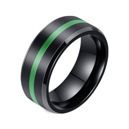 Ring Edelstahl Schwarz, Gebürstet mit Epoxy Linie 8MM Mode Ring aus 316L Edelstahl für Herren Damen Schwarz Grün, Größe 60 (19.1) von Mesnt