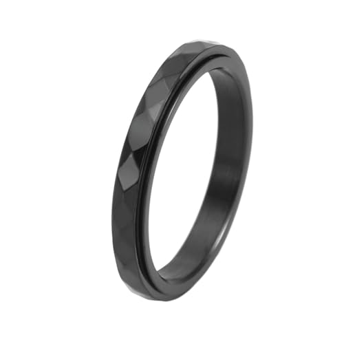 Ring Edelstahl Schwarz, Geometrisches Muster drehbarer Ring 3MM aus Edelstahl für Damen Schwarz, Größe 54 (17.2) von Mesnt