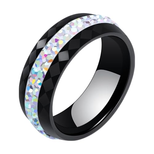 Ring Für Männer, Keramik 8MM Facettierter Verlobungsring mit eingebettetem Kristall für Männer Frauen Schwarz Bunt, Größe 52 (16.6) von Mesnt