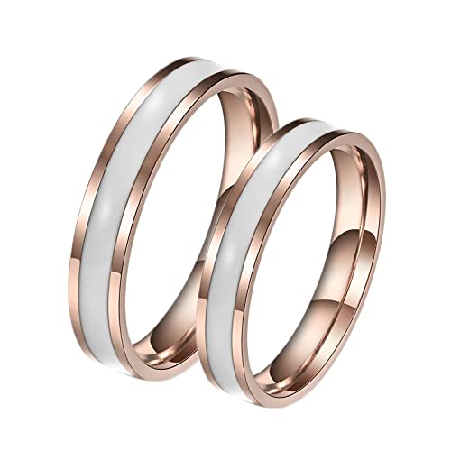 Ring Für Männer Gravur, 4mm Roségold Ring mit weißer Emaille | Damen 57 (18.1) & Herren 57 (18.1) von Mesnt