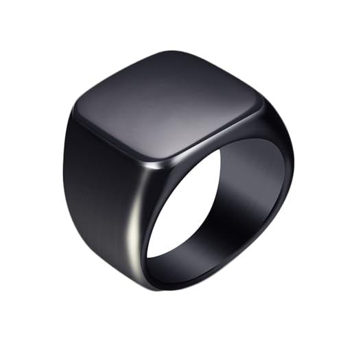 Ring Für Männer Schwarz, Edelstahl 18MM Flacher Quadratischer Top Einfacher Glatter Ring für Herren Schwarz, Größe 49 (15.6) von Mesnt