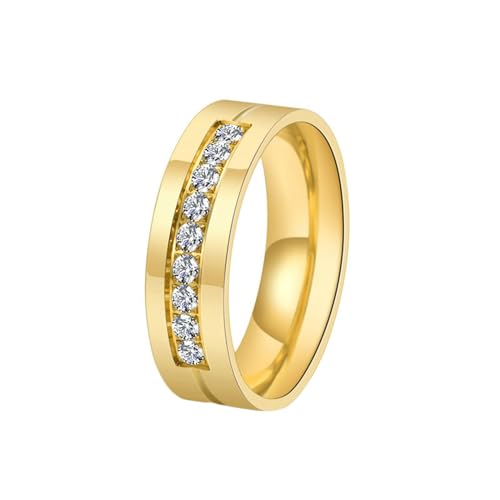 Ring Gold Damen, Polierter glatter Ring mit Mittelnut und Zirkonia 6 mm breit aus Edelstahl für Damen Gold, Größe 65 (20.7) von Mesnt