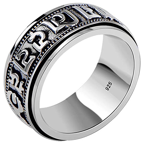 Ring Herren Silber, 925 Sterling Silber Spinner Mantra Ringe für HerrenSilber Schwarz, Größe 50 (15.9) von Mesnt