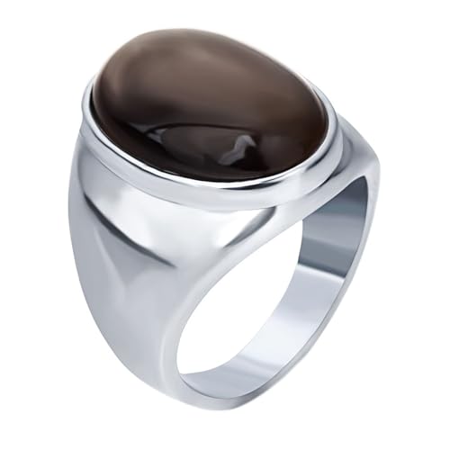 Ring Männer Edelstahl, 23MM Großer Ovaler Stein Zeigefinger Ring aus Chirurgenstahl für Herren Damen Silber Braun, Größe 65 (20.7) von Mesnt
