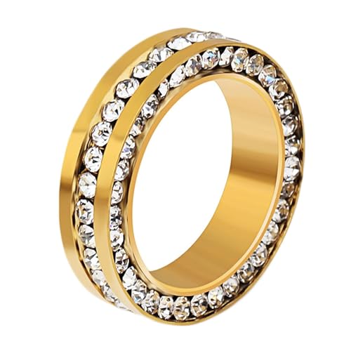 Ring Männer Edelstahl, 6MM Versprechen Ring mit doppelten Reihen kubischer Zirkoniumdioxid aus Chirurgenstahl für Herren Damen Gold, Größe 54 (17.2) von Mesnt