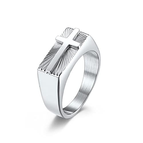 Ring Männer Edelstahl, Zeigefinger Ring Damen, Trendiger Ring Mit Rechteckigem Kreuzmuster Ring aus Edelstahl Silber Größe 67 (21.3) von Mesnt