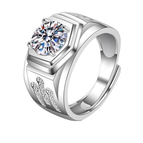 Ring Männer Verlobung, 14 Karat Weißgold Ringe für Männer Siegelring mit im Labor hergestelltem Diamanten, Größe 61 (19.4) von Mesnt