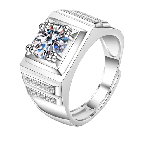 Ring Männer Verlobung, 9 Karat Weißgold Ringe für Männer Siegelring mit im Labor hergestelltem Diamanten, Größe 66 (21.0) von Mesnt