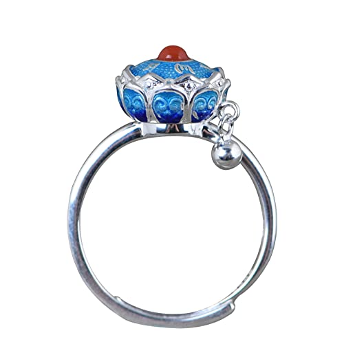 Mesnt Ring Verstellbar Silber, 925 Sterling Silber Mantra-Glocke aus Emaille Ringe FrauenSilber Blau, Größe Einstellbar von Mesnt