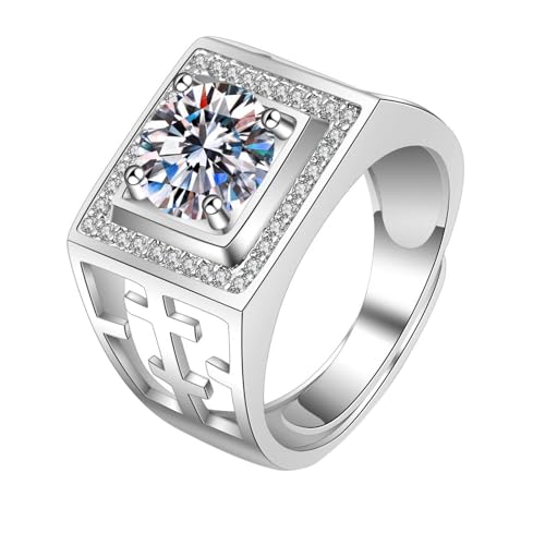 Ring Weißgold Diamant, 14 Karat Weißgold Ring für Herren Siegelring Quadrat mit im Labor hergestelltem Diamanten, Größe 57 (18.1) von Mesnt