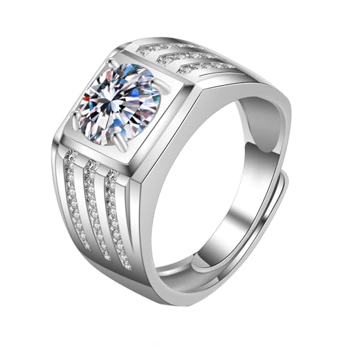 Ring Weißgold Herren, 14 Karat Weißgold Ring für Männer Siegelring mit Moissanit, Größe 58 (18.5) von Mesnt