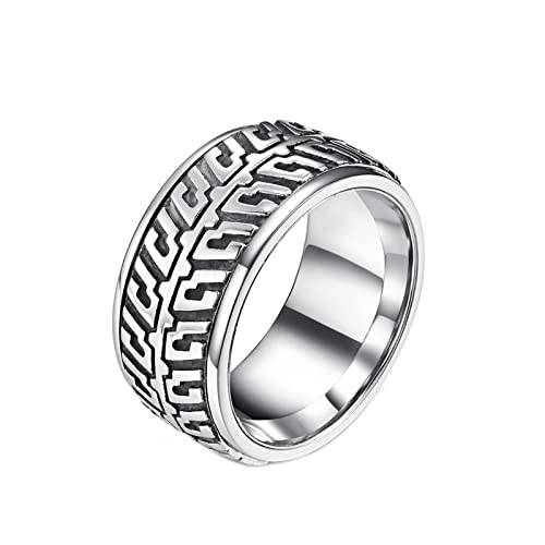 Ringe Herren Edelstahl, Gothic Autoreifen Muster Anti Stress Fidget Ring Silber Größe 57 (18.1) von Mesnt