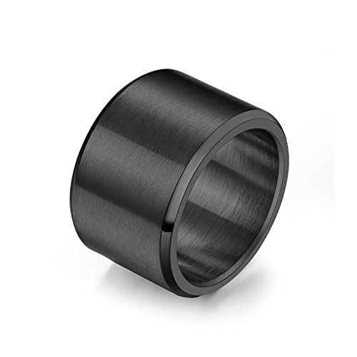 Ringe Herren Schwarz, Goth Ringe Herren, 15 MM Breiter, Matter Bandring Mit Abgeschrägten Kanten Ring aus Edelstahl Schwarz Größe 60 (19.1) von Mesnt