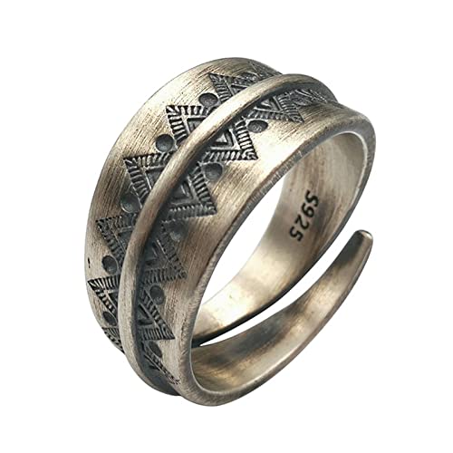 Mesnt Ringe Silber Damen, 925 Sterling Silber Vintage-Muster Ring DamenSilber, Größe Einstellbar von Mesnt