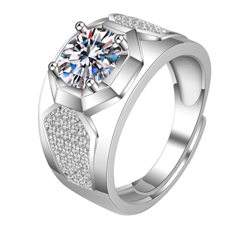 Ringe mit Diamanten, 14 Karat Weißgold Ringe für Herren Siegelring 4 Krappen mit im Labor hergestelltem Diamanten, Größe 66 (21.0) von Mesnt