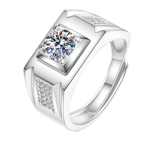 Ringe mit Diamanten, 9 Karat Weißgold Ringe für Herren Siegelring mit im Labor hergestelltem Diamanten, Größe 66 (21.0) von Mesnt