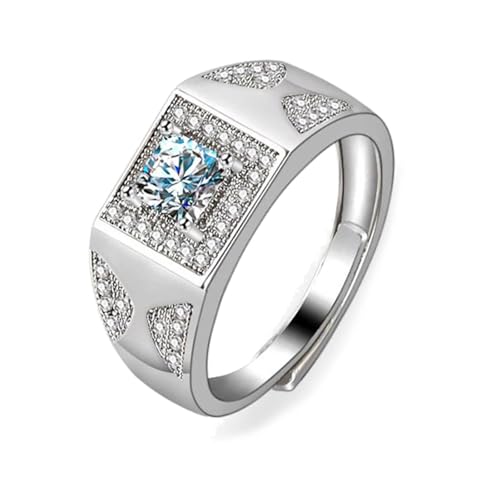 Verlobungsring Herren, 14 Karat Weißgold Ring für Männer Herren Siegelring mit im Labor hergestelltem Diamanten, Größe 54 (17.2) von Mesnt