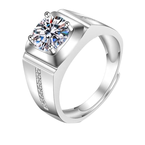 Verlobungsring Herren, 18 Karat Weißgold Ring für Herren 4 Krappen mit im Labor hergestelltem Diamanten, Größe 62 (19.7) von Mesnt