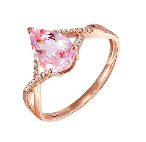 Verlobungsring Rosegold, 18K Rotgold Ring für Damen with 9.8x6.2mm Morganit 1.15ct und Im Labor hergestellter Diamant, Größe 50 (15.9) von Mesnt