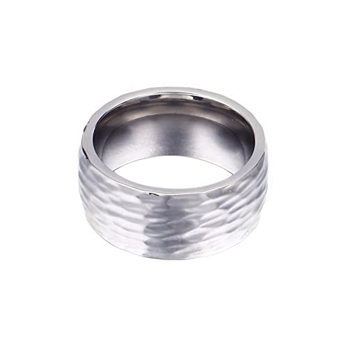 Verlobungsring Silber, Edelstahl 11MM Einfacher Ring mit gehämmertem Muster für Herren Damen Silber, Größe 54 (17.2) von Mesnt