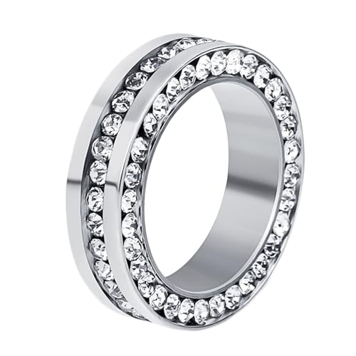 Verlobungsring Silber, Edelstahl 6MM Versprechen Ring mit doppelten Reihen kubischer Zirkoniumdioxid für Männer Frauen, Größe 52 (16.6) von Mesnt