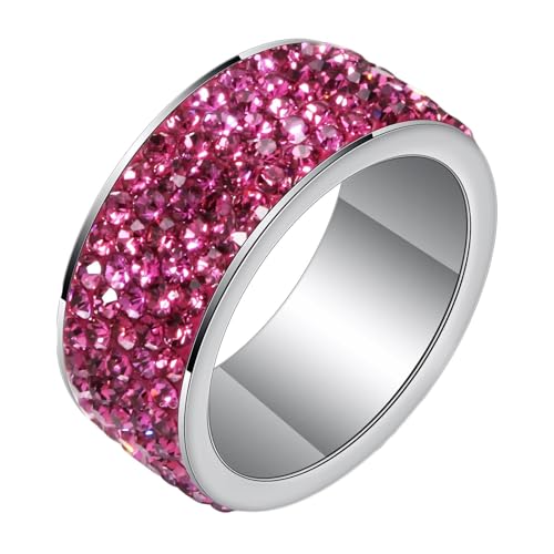 Verlobungsring Silber, Edelstahl Voller kubischer Zirkonia eingebettetes Versprechen Verlobungsring 8MM für Männer Frauen Rosenrot, Größe 54 (17.2) von Mesnt