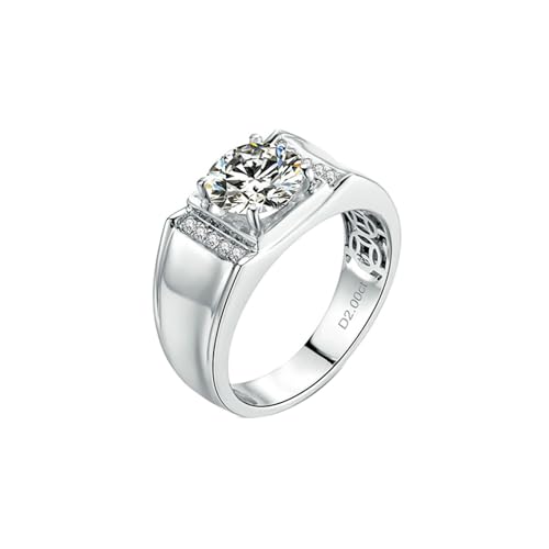 Verlobungsring für Männer, 925 Silber Ring für Männer with Moissanit 2ct, Größe 52 (16.6)/P2606 von Mesnt