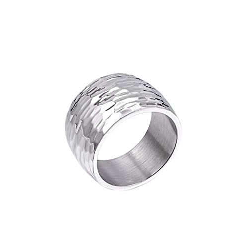 Verlobungsringe, Edelstahl 10MM Einfacher Ring mit gehämmertem Muster für Herren/Damen Silber, Größe 52 (16.6) von Mesnt