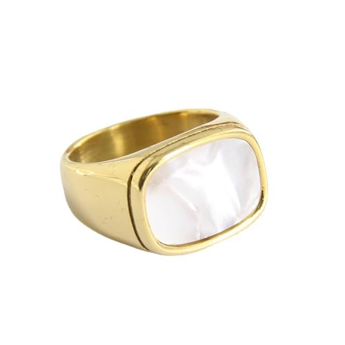 Verlobungsringe, Edelstahl 14MM Ring mit geometrischer Muschel für Herren Damen Gold Weiß, Größe 57 (18.1) von Mesnt