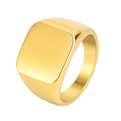 Verlobungsringe, Glatter Siegelring 17MM quadratisch aus Edelstahl für Männer Gold, Größe 60 (19.1) von Mesnt