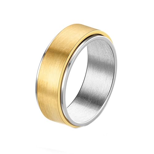 Verlobungsringe, Männer Frauen Ringe 8MM Spinner Anxiety Ring mattiert, Gold, Größe 62 (19.7) von Mesnt
