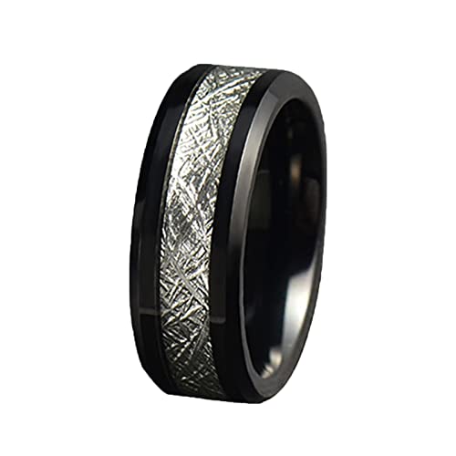 Wolfram Ring Männer Verlobungsring Eingelegt mit Nachgeahmtem Meteoriten Verlobungsring Herren Mit Gravur 8MM Schwarz Silber Ring Männer Größe 72 (22.9) von Mesnt