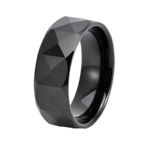 Wolfram Ringe, 8MM polierter Versprechensring facettierte Oberfläche aus Wolframcarbid für Männer Frauen Schwarz, Größe 67 (21.3) von Mesnt
