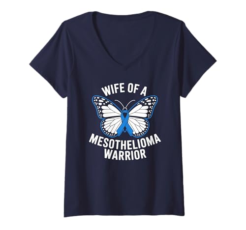 Damen Ribbon Butterfly Support für die Ehefrau eines Mesotheliom-Kriegers T-Shirt mit V-Ausschnitt von Mesothelioma Wife Support