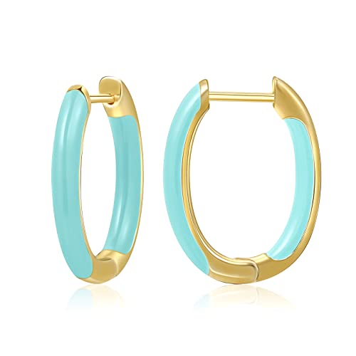 MESOVOR 18 Karat Vergoldete Creolen Ohrringe mit Emaillefarbe, U-förmige Kleine Leichte Huggie-Ohrringe Geschenke für Frauen und Mädchen (Blau) von Mesovor
