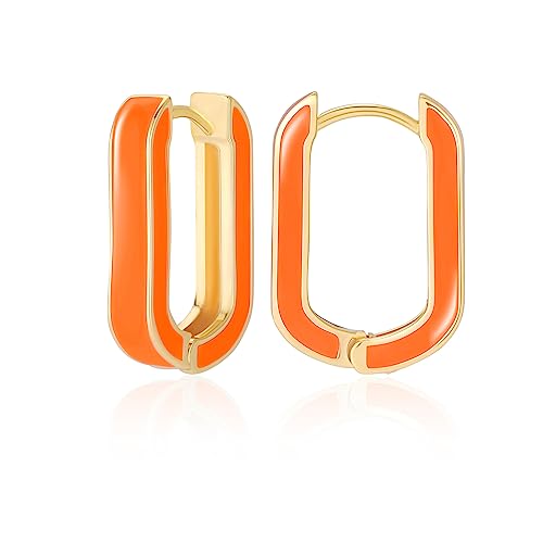 MESOVOR 18 Karat Vergoldete Creolen Ohrringe mit Emaillefarbe, U-förmige Kleine Leichte Huggie-Ohrringe Geschenke für Frauen und Mädchen (Heißes Orange) von Mesovor