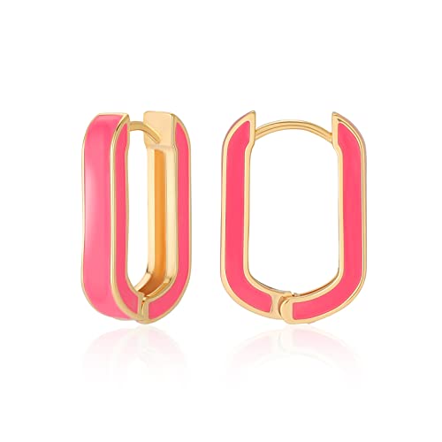 MESOVOR 18 Karat Vergoldete Creolen Ohrringe mit Emaillefarbe, U-förmige Kleine Leichte Huggie-Ohrringe Geschenke für Frauen und Mädchen (Heißes Rosa) von Mesovor