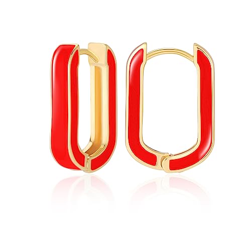 MESOVOR 18 Karat Vergoldete Creolen Ohrringe mit Emaillefarbe, U-förmige Kleine Leichte Huggie-Ohrringe Geschenke für Frauen und Mädchen (Heißes Rot) von Mesovor