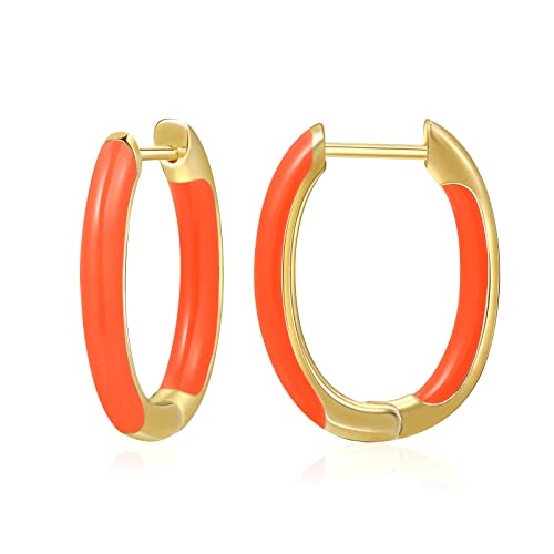 MESOVOR 18 Karat Vergoldete Creolen Ohrringe mit Emaillefarbe, U-förmige Kleine Leichte Huggie-Ohrringe Geschenke für Frauen und Mädchen (Orange) von Mesovor