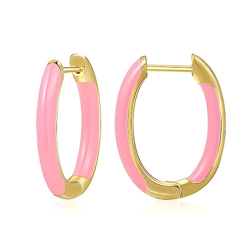 MESOVOR 18 Karat Vergoldete Creolen Ohrringe mit Emaillefarbe, U-förmige Kleine Leichte Huggie-Ohrringe Geschenke für Frauen und Mädchen (Rosa) von Mesovor