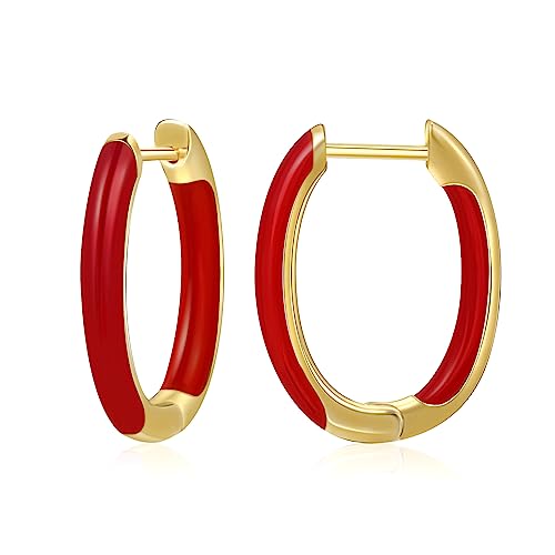 MESOVOR 18 Karat Vergoldete Creolen Ohrringe mit Emaillefarbe, U-förmige Kleine Leichte Huggie-Ohrringe Geschenke für Frauen und Mädchen (Rot) von Mesovor