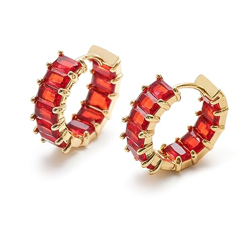 MESOVOR Creolen Ohrringe mit Zirkonia für Damen, 18 Karat Vergoldete Mehrfarbige Zirkonia-Ohrringe, Schmuck, Geschenke für Frauen und Mädchen (Rot) von Mesovor