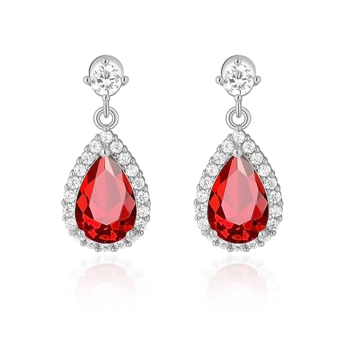 MESOVOR Diamant Tropfen Baumeln Ohrringe für Damen, 18 Karat Vergoldete Baumelnde Ohrringe mit Tropfenförmigem Zirkonia für Hochzeit, Party Schmuck (Silber-Rot) von Mesovor