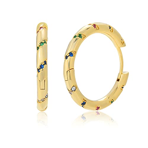 MESOVOR Gold Creolen Ohrringe für Damen, 14 Karat Vergoldete Leichte Huggie Ohrringe | Bunte Hypoallergene Ohrringe aus Zirkonia (Gold) von Mesovor